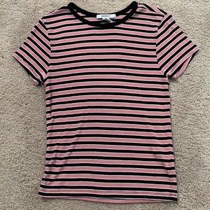 pink tee with black stripes